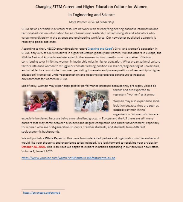 2020 Call Changing STEM Career And Higher Ed Culture For Women In Engineering And Science